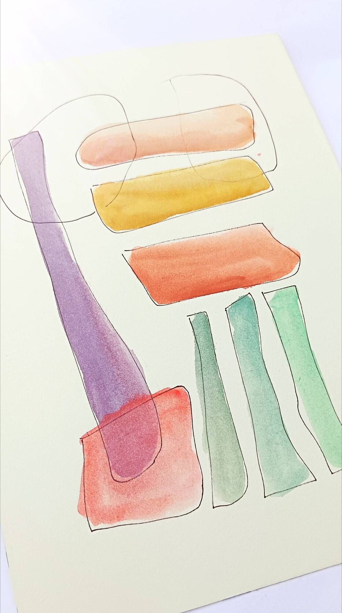 Original abstract painting – colourful graphic composition – 24 x 34 cm
