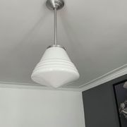 Chandelier art deco, opaline and chrome metal, France 1930