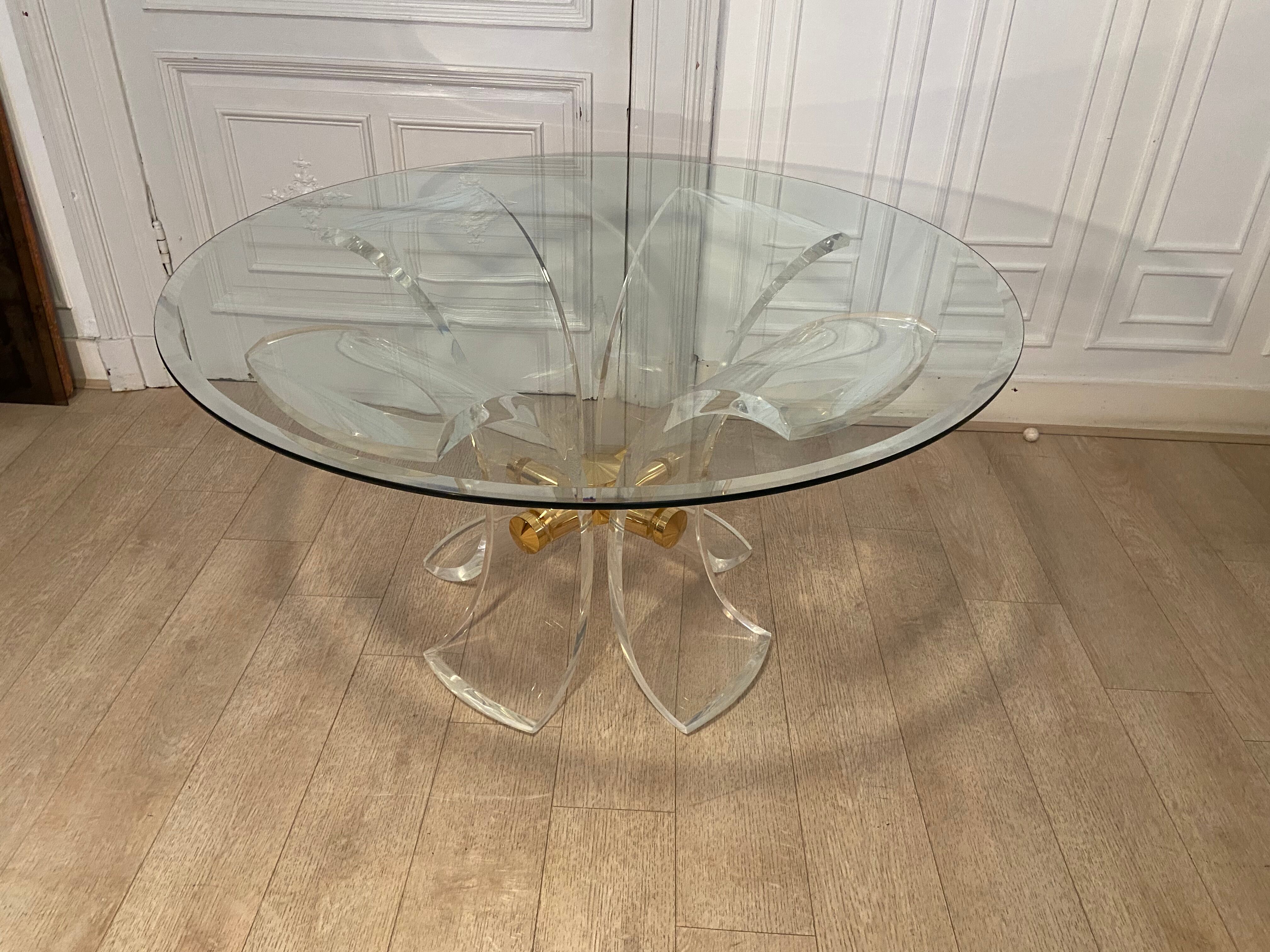 Lily table in plexiglass and gilded metal, 1970