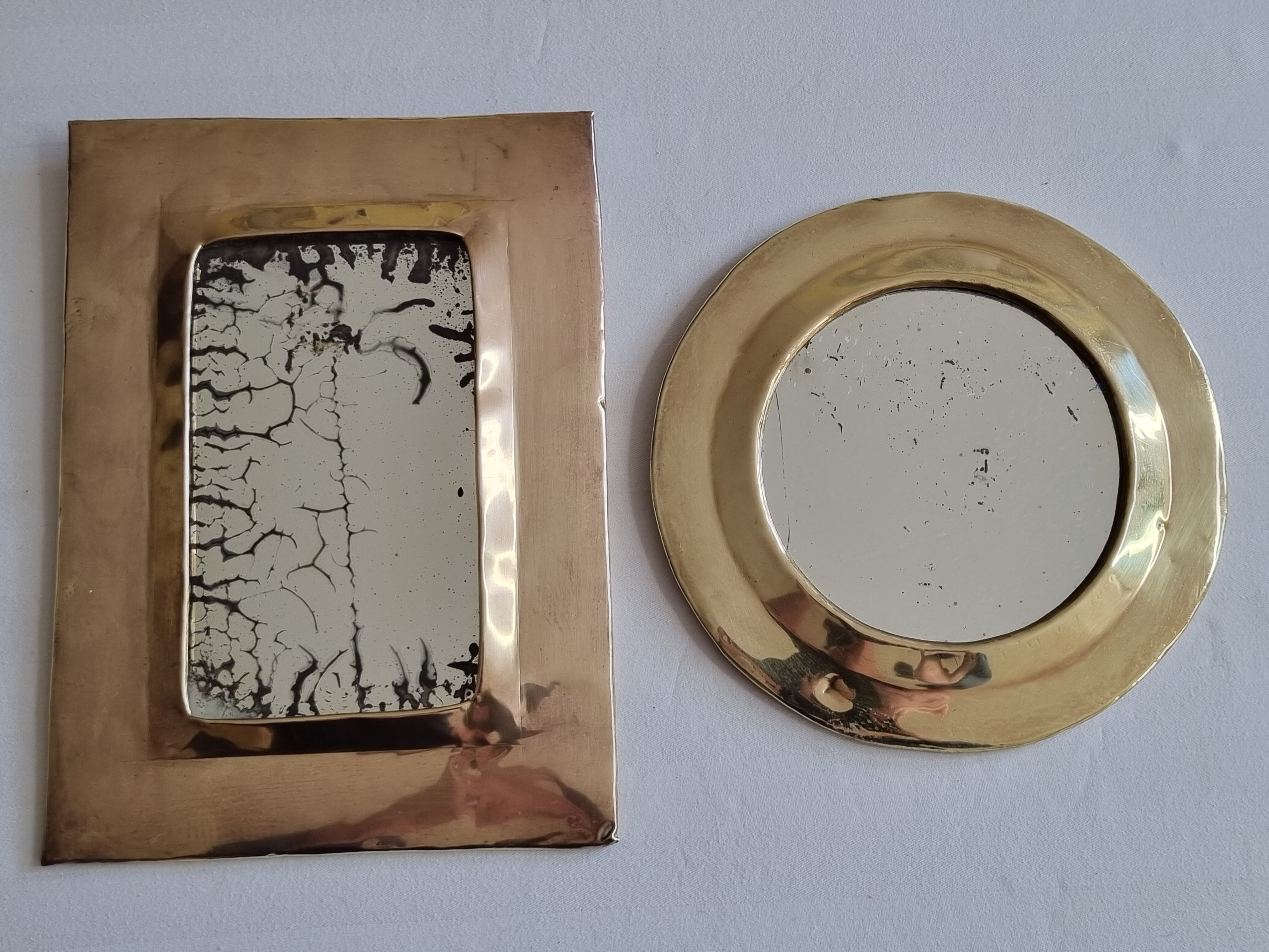 Set of two old Moroccan brass mirrors, 22 cm