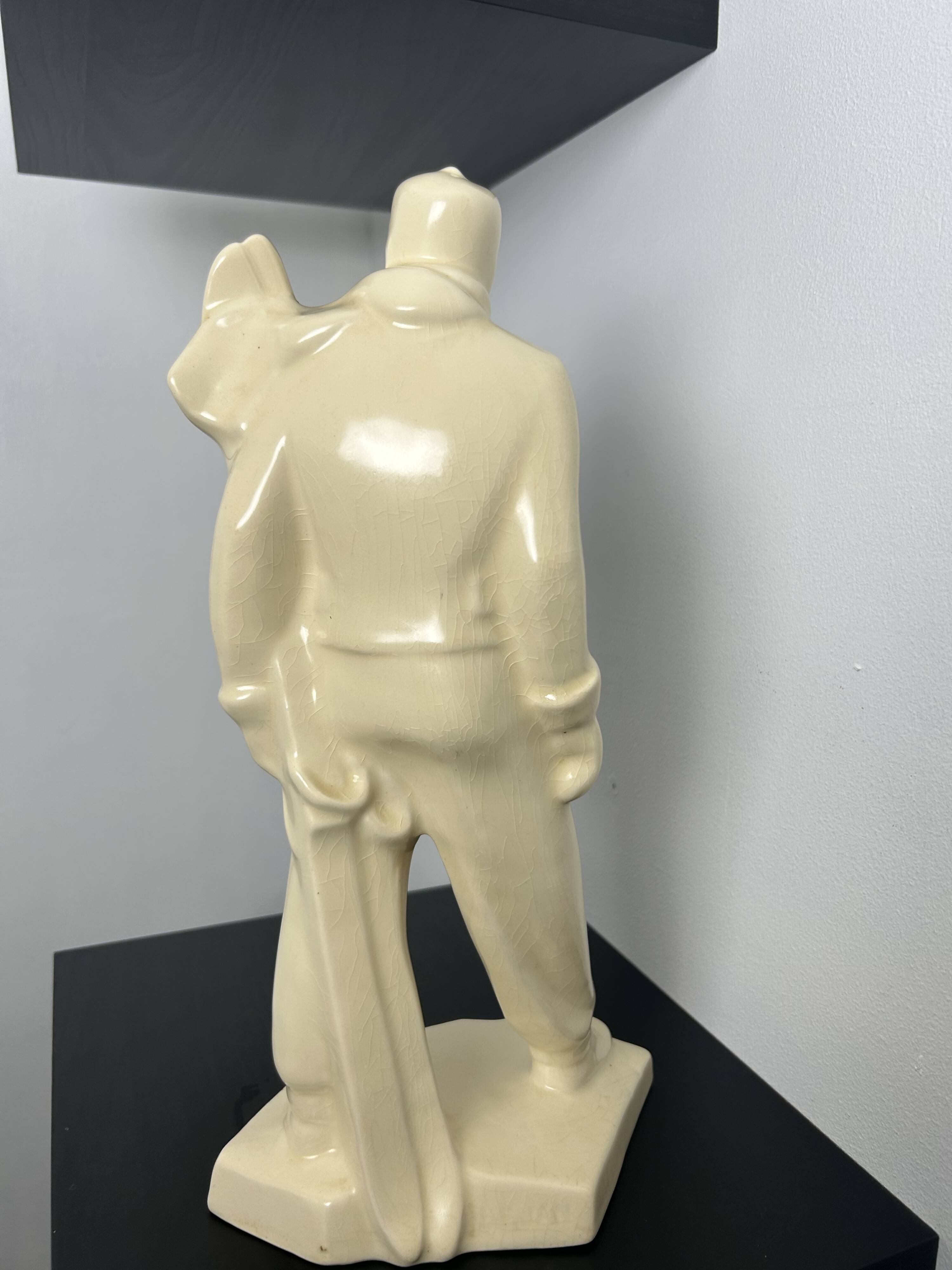 Ceramic sculpture signed Le Jan – Art Deco Skier