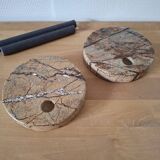 Duo of circular marble candlesticks from the 80s