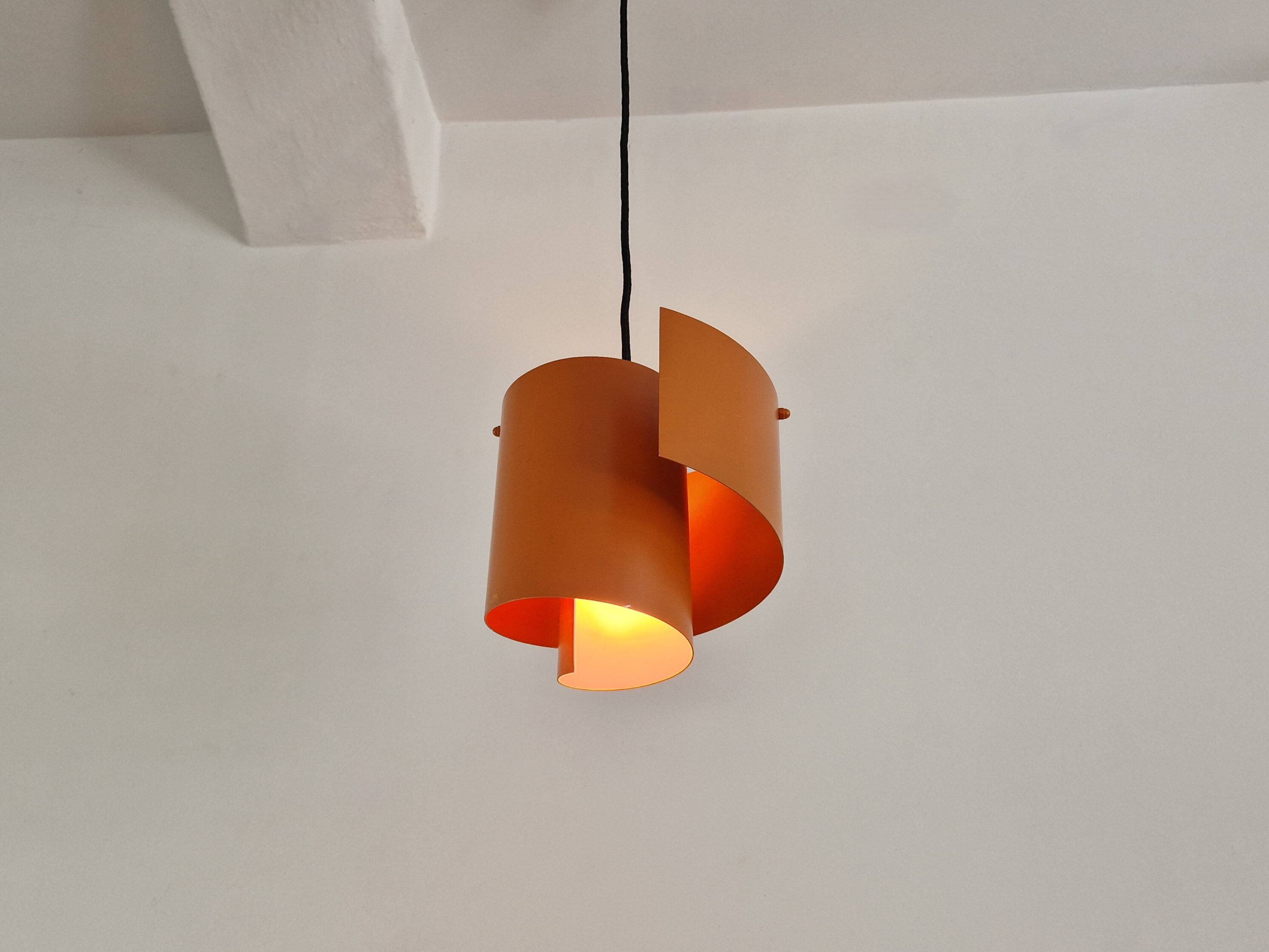 Light orange swirl shaped pendant or ceiling lamp by Simon P. Henningsen for Lyfa, Denmark 1960's