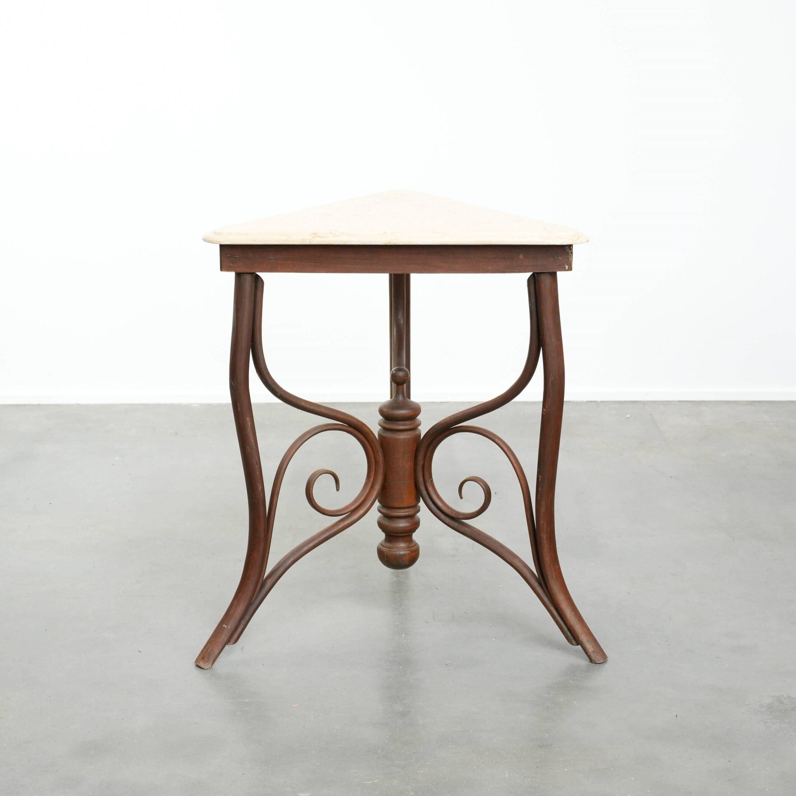 Elegant antique Thonet design side table from the early 20th century with a natural stone top