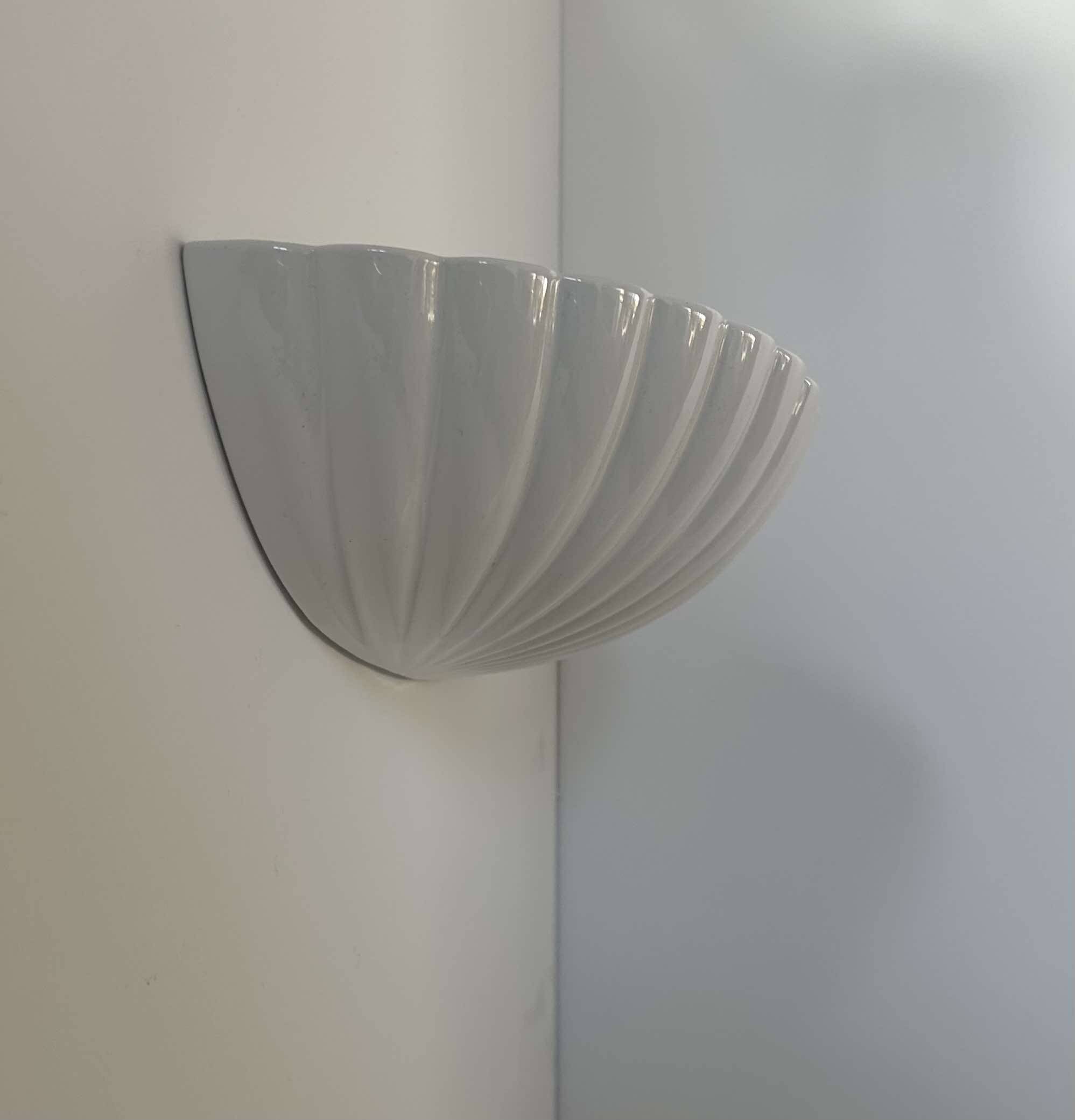 Pair of vintage shell wall lights, white porcelain, France 1970