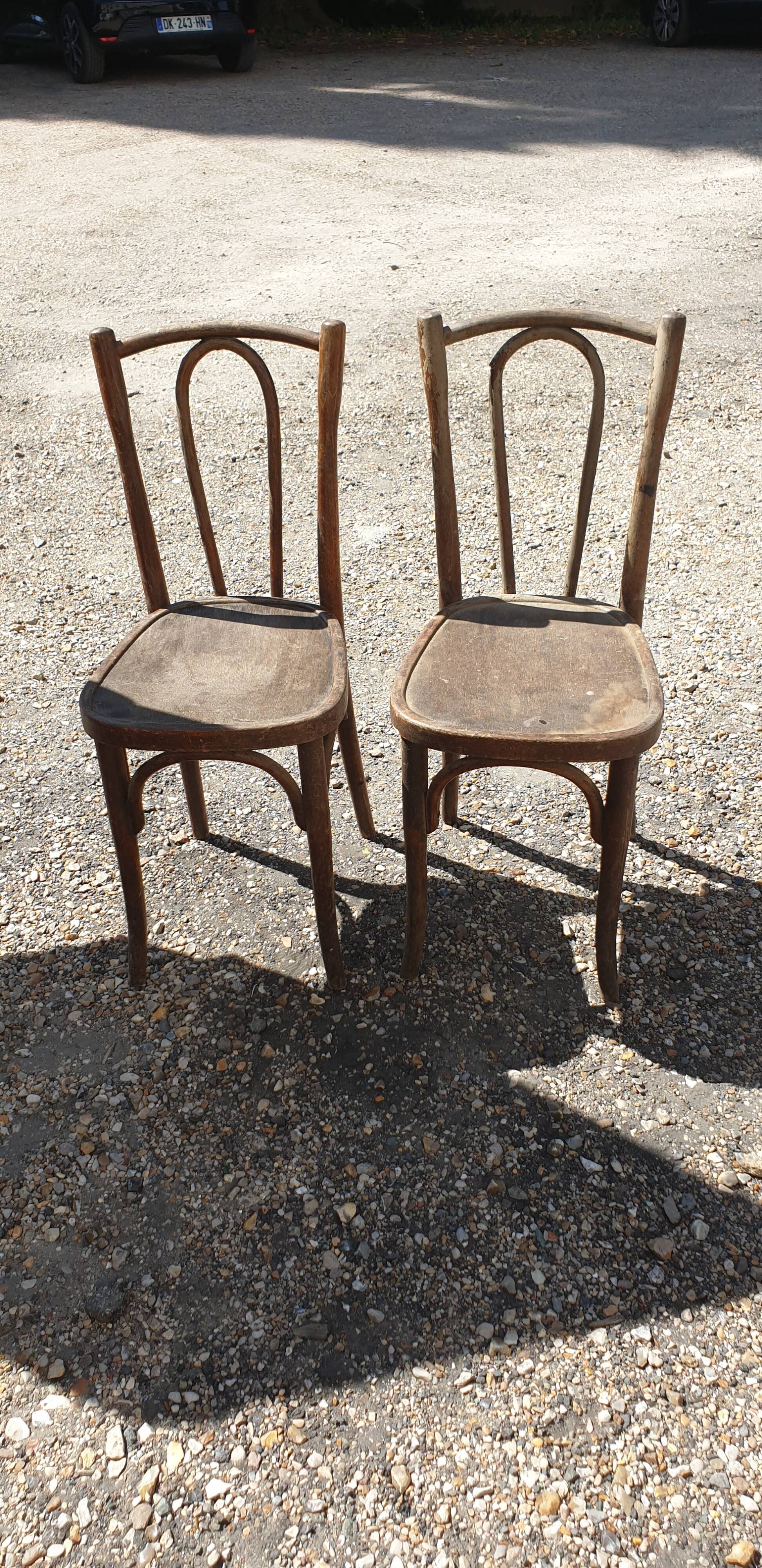 Pair of curved wood bistro chairs