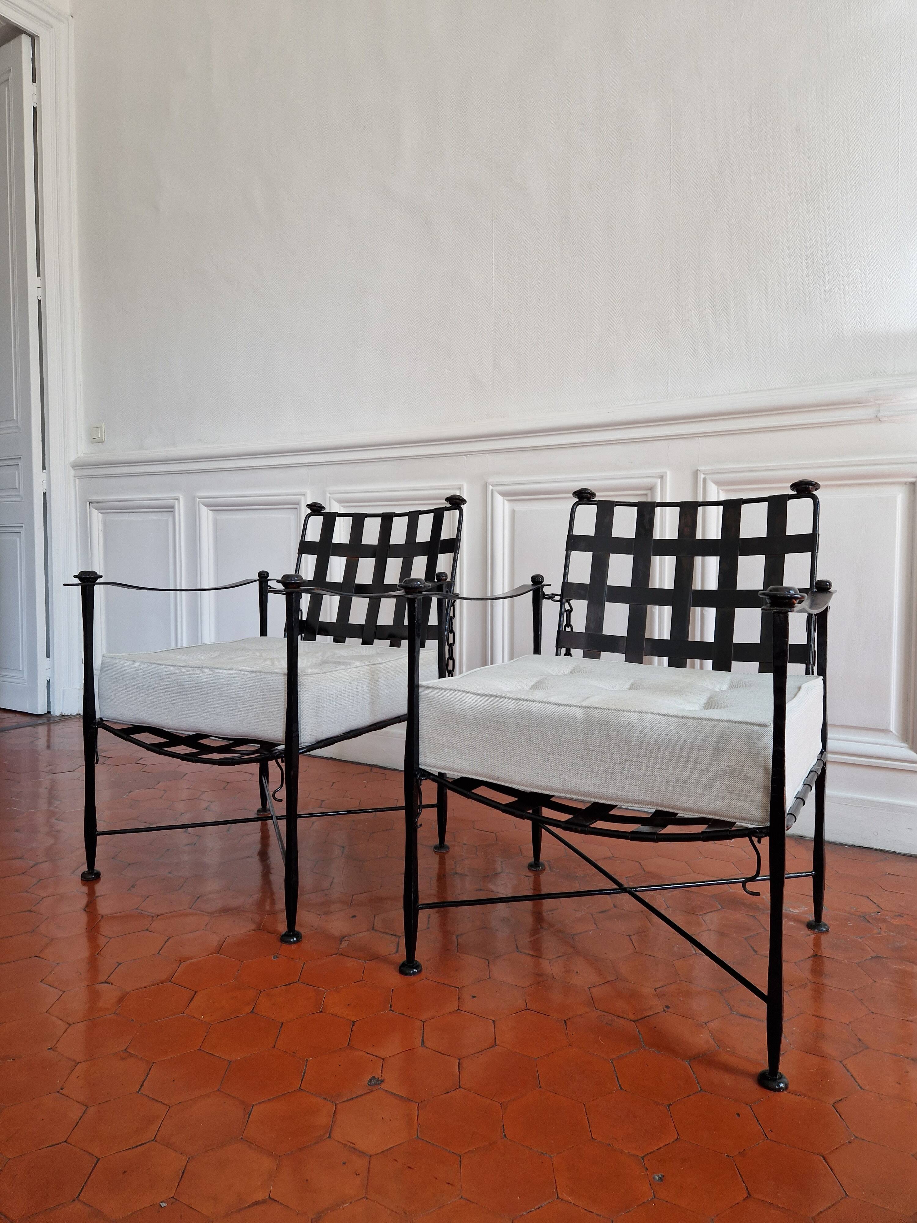 Paire de fauteuils en fer forgé vintage 1950