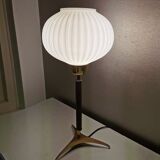 Mid Century tripod table lamp with pleated glass shade