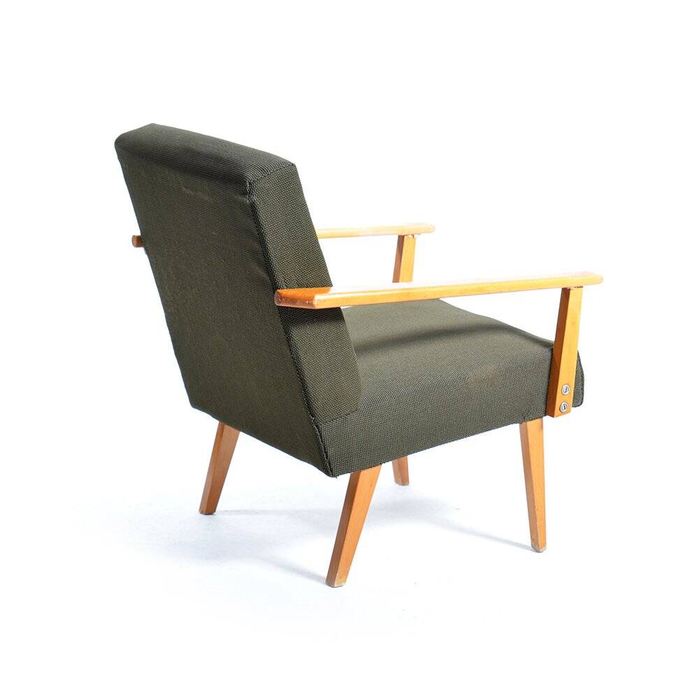 Mid-century armchair in green fabric and beech wood by Jitona, Czechoslovakia 1960s
