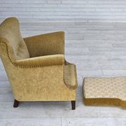 1960s, Danish armchair, honey-yellow furniture velour, original condition.