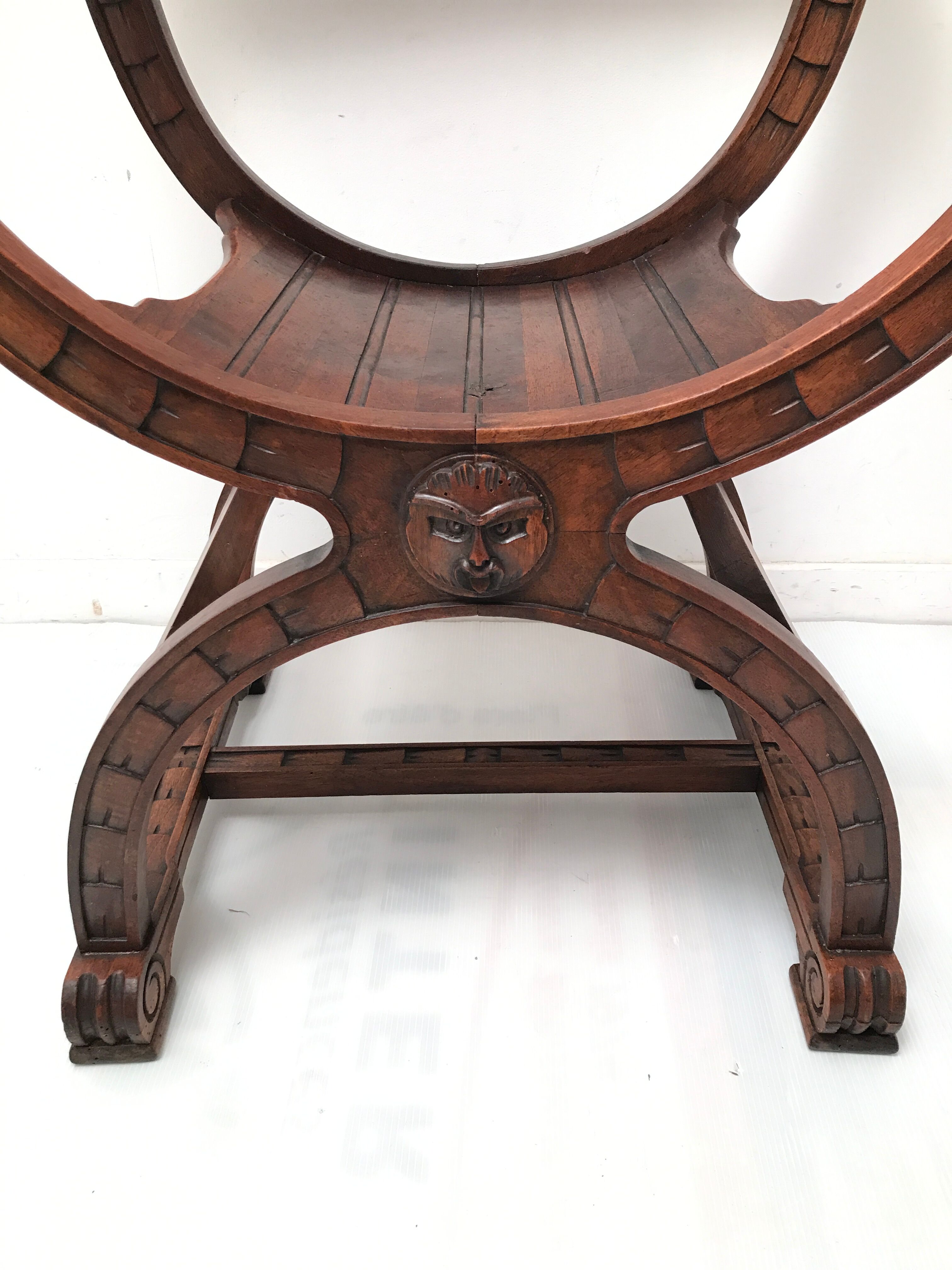 Pair of armchairs old curule called carved wooden dagobert