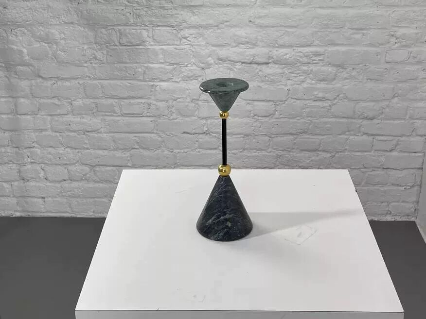 Vintage candlestick in green marble and brass