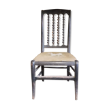 1900s Chair with drawing of an embroidered hunting dog and wooden beads