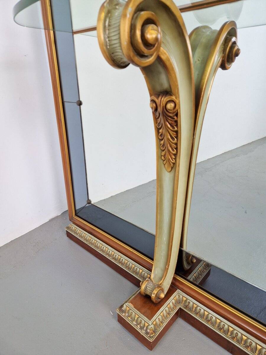 Vintage Floor Mirror with Console Table from Cristal Art, Italy, 1960s