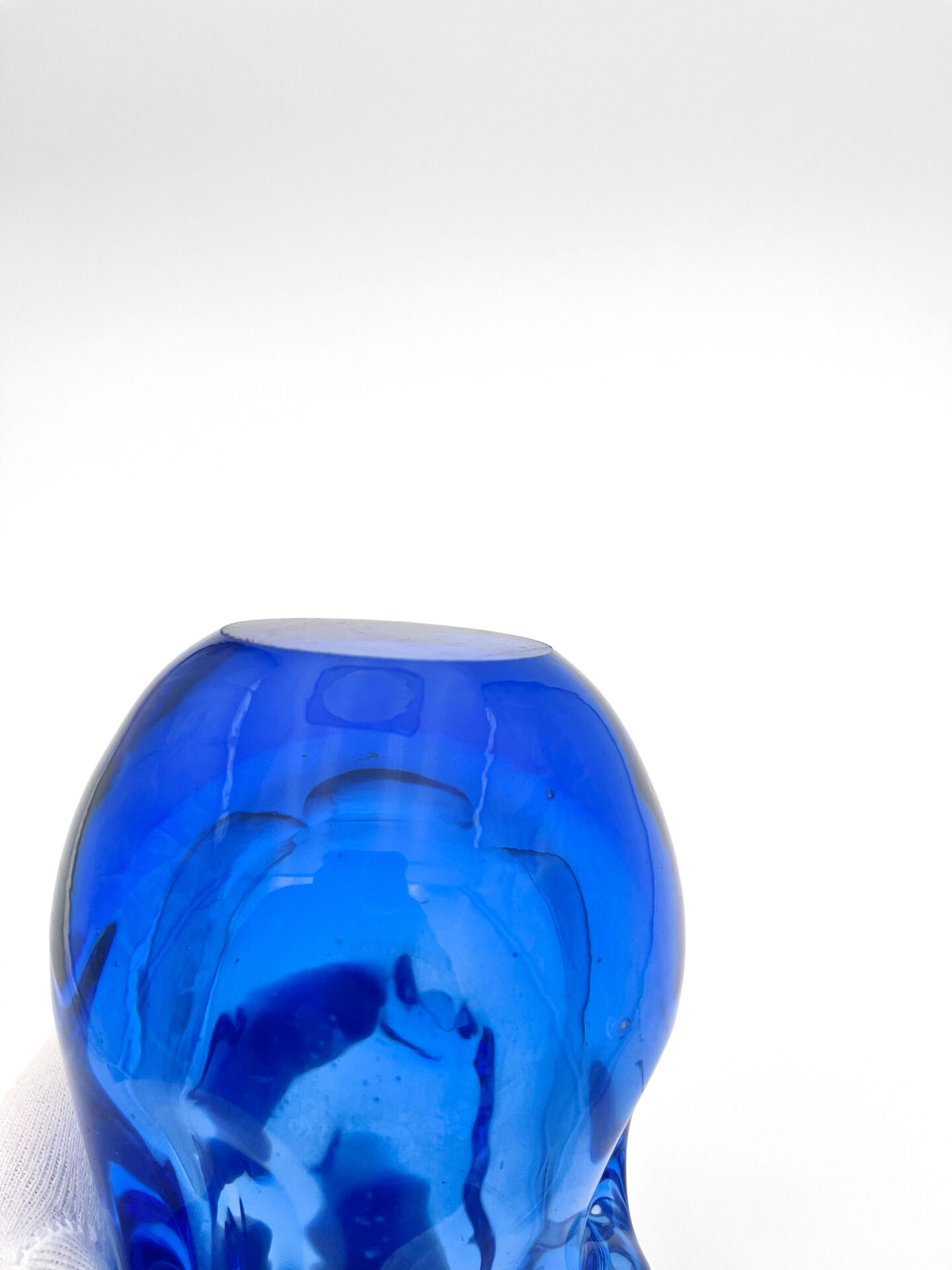 Vase Jan Beránek Chribska Art Glass Blue 27cm 1.68kg Mid-Century