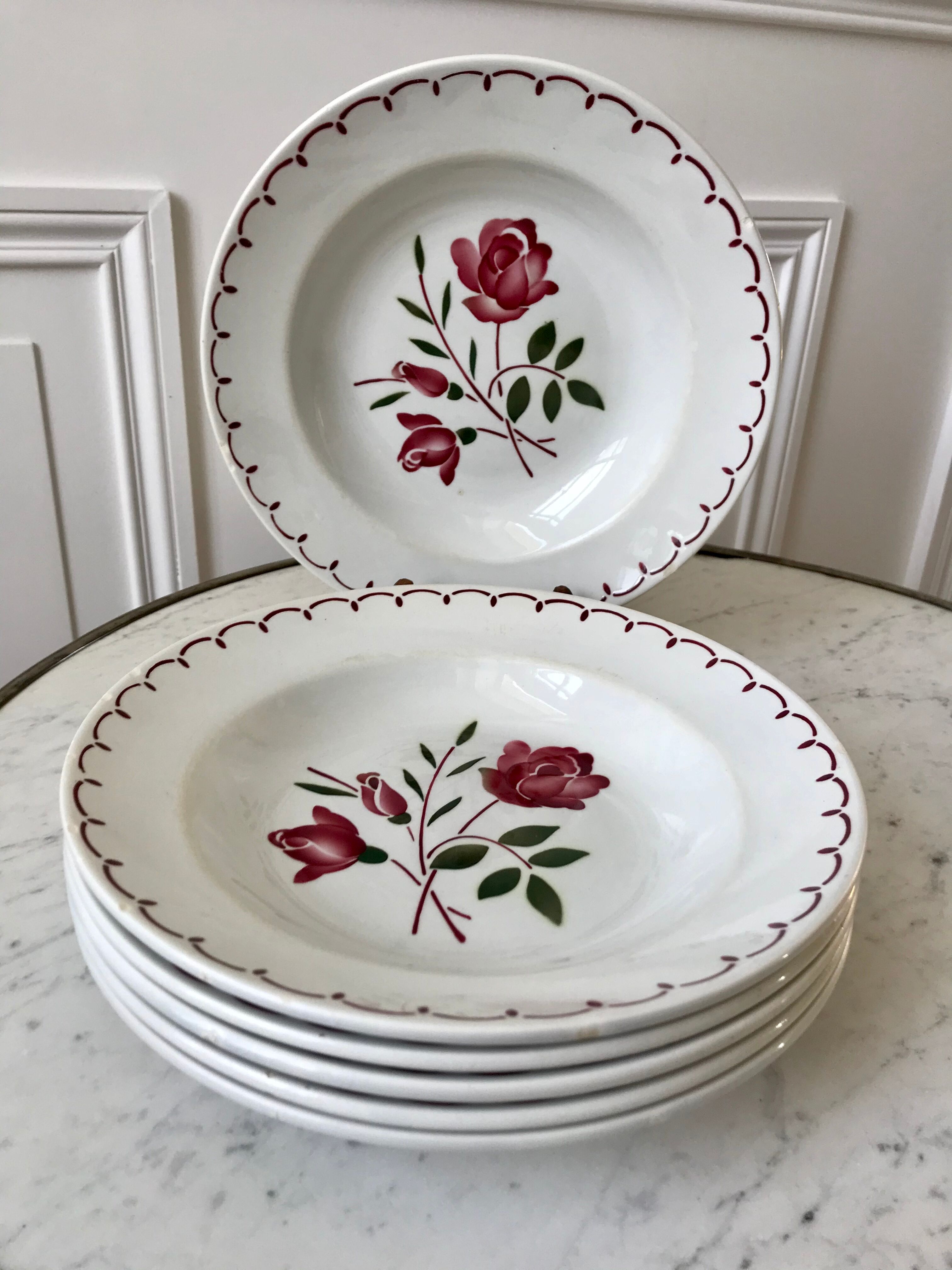 Set of 6 hollow plates Badonviller with flowers 30s
