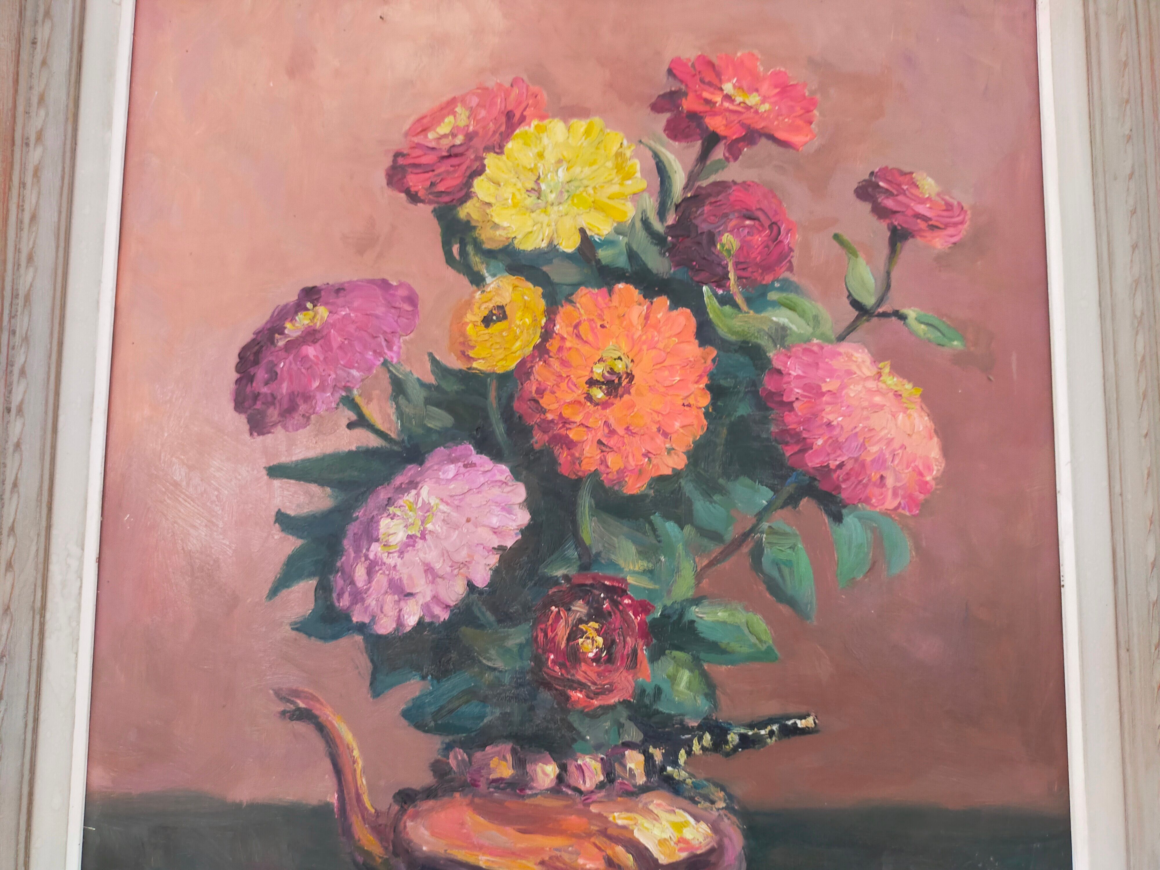 Still Life with Flowers Oil painting on panel signed Louis Morel
