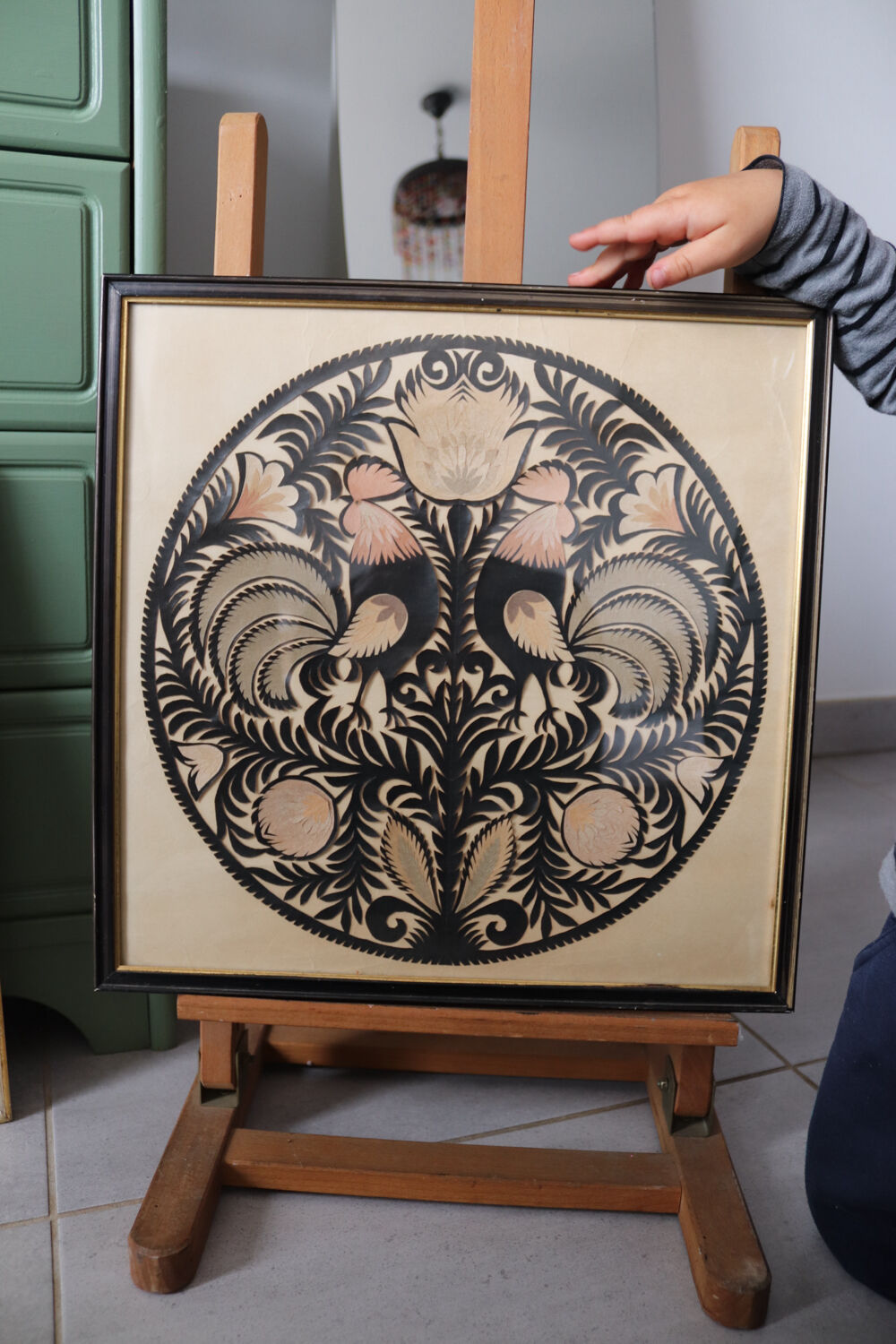 Decorative frame with roosters – vintage Polish découpage