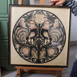 Decorative frame with roosters – vintage Polish découpage