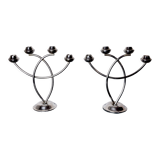 Pair of art deco candle holder in stainless steel 4 flammes, spain, 1970