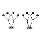 Paire de bougeoir art déco en inox 4 flammes, espagne, 1970