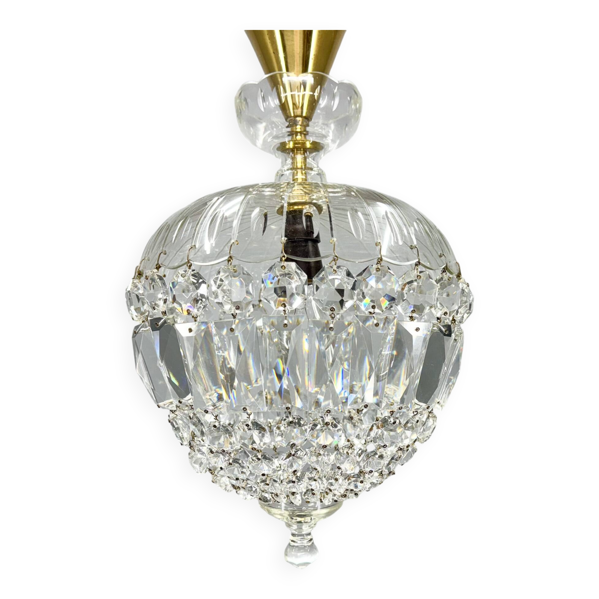 Mid Century Crystal & Brass Chandelier, Czechoslovakia