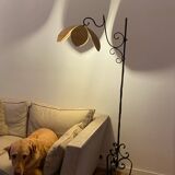 Wrought iron tripod floor lamp & flower lampshade