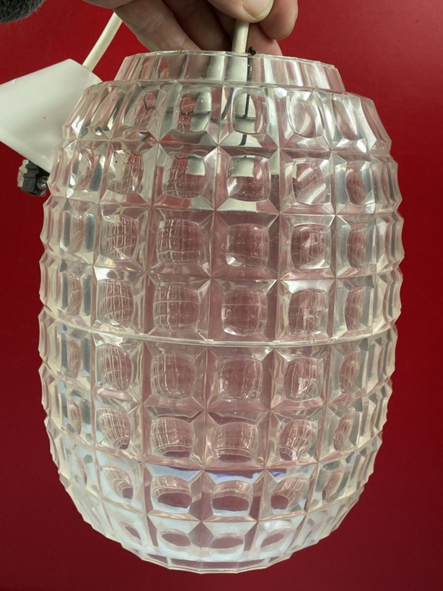 Lustre abat-jour en plexi/plastique avec effet optique géomértrique vintage