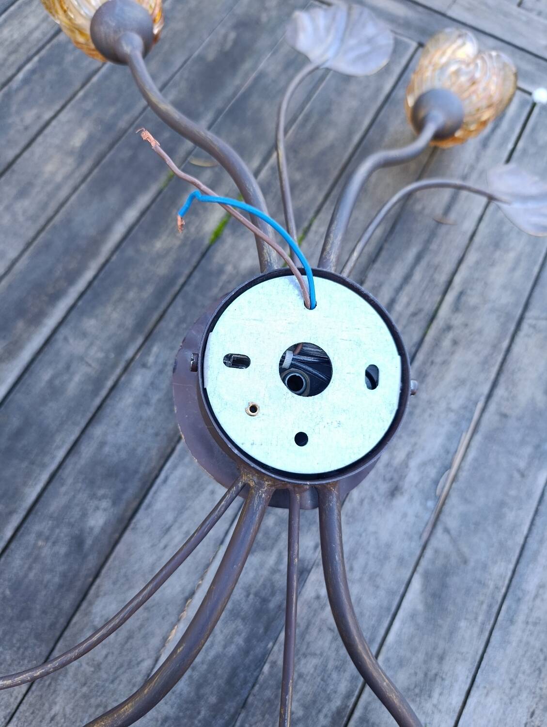 Wrought iron ceiling light with 4 arms & amber tulips | Luce Più Italy