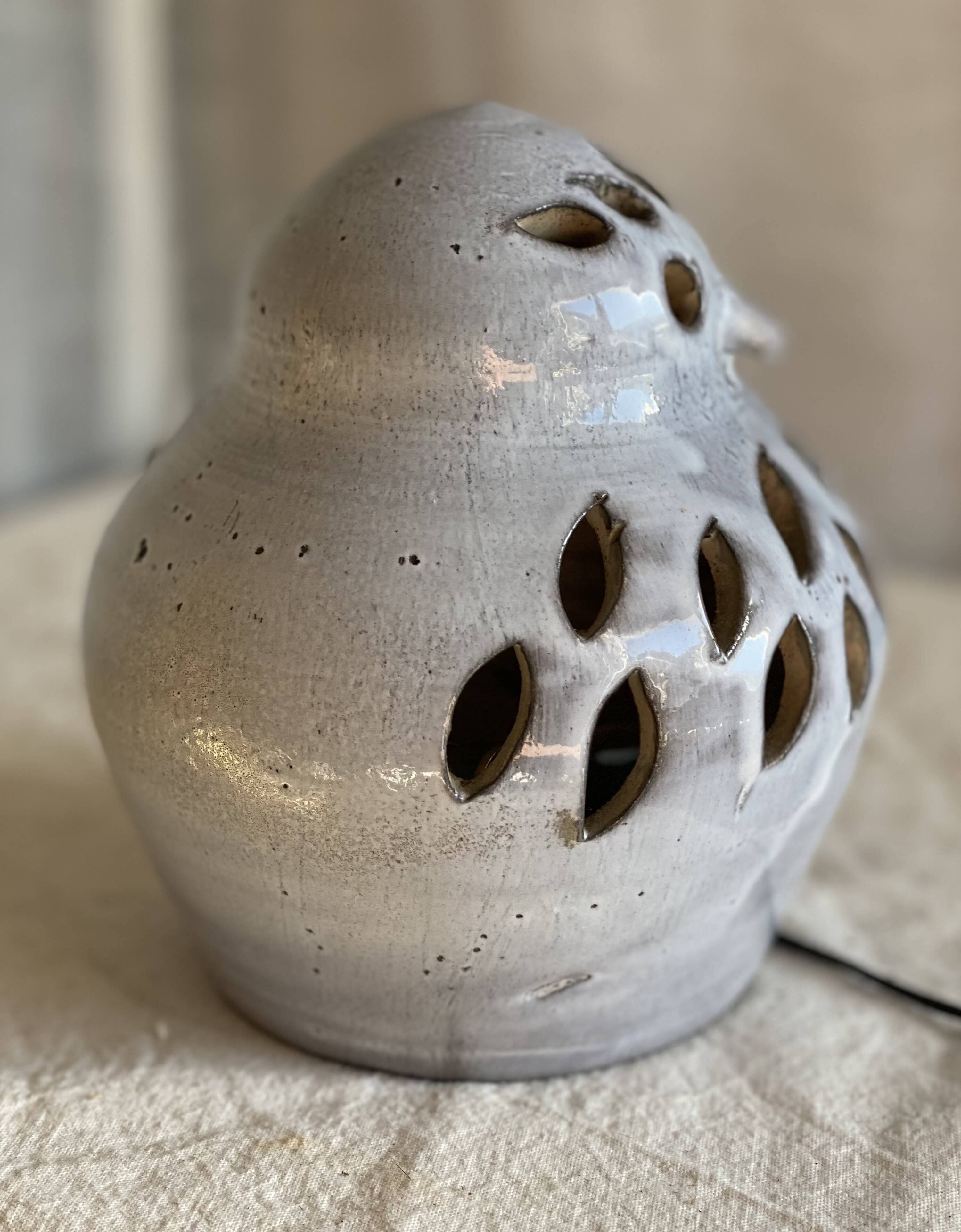 Zoomorphic ceramic night light by Honoré Camos in Vallauris, vintage owl 1960