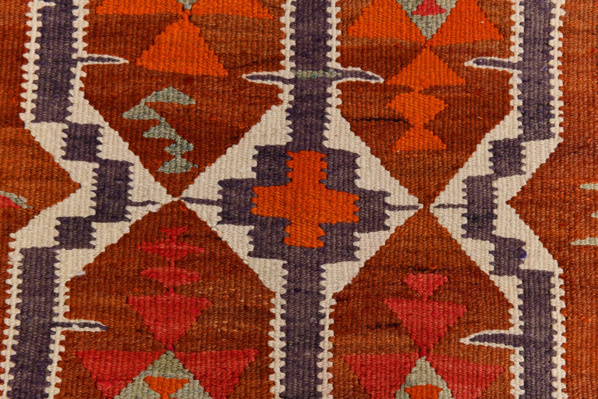 3x10 Red & Orange Tribal Kilim Runner Rug 93x308Cm SK 34615