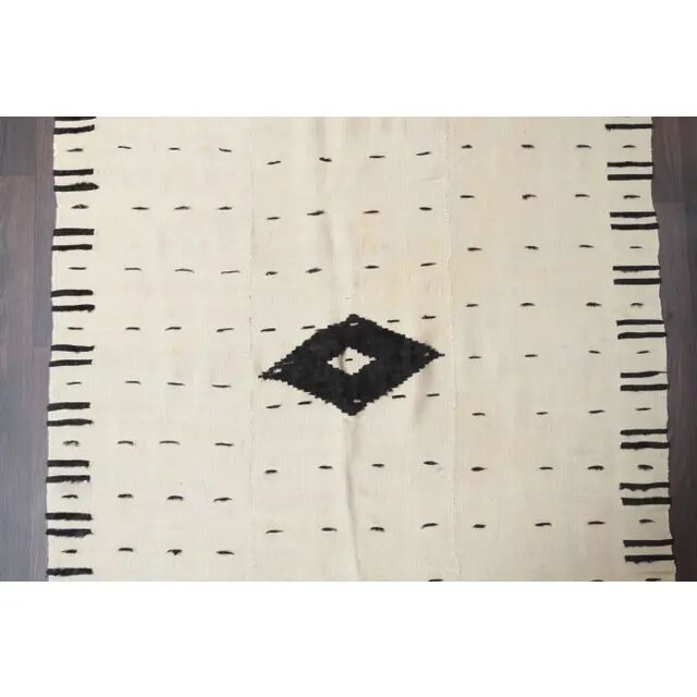 Tapis kilim en laine et coton beige turc vintage noué à la main 140x196