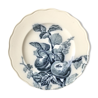 Ancien plat à gâteaux rond sur pied à décor imprimé en bleu BWM and Co. Brown Westhead Moore & Co -