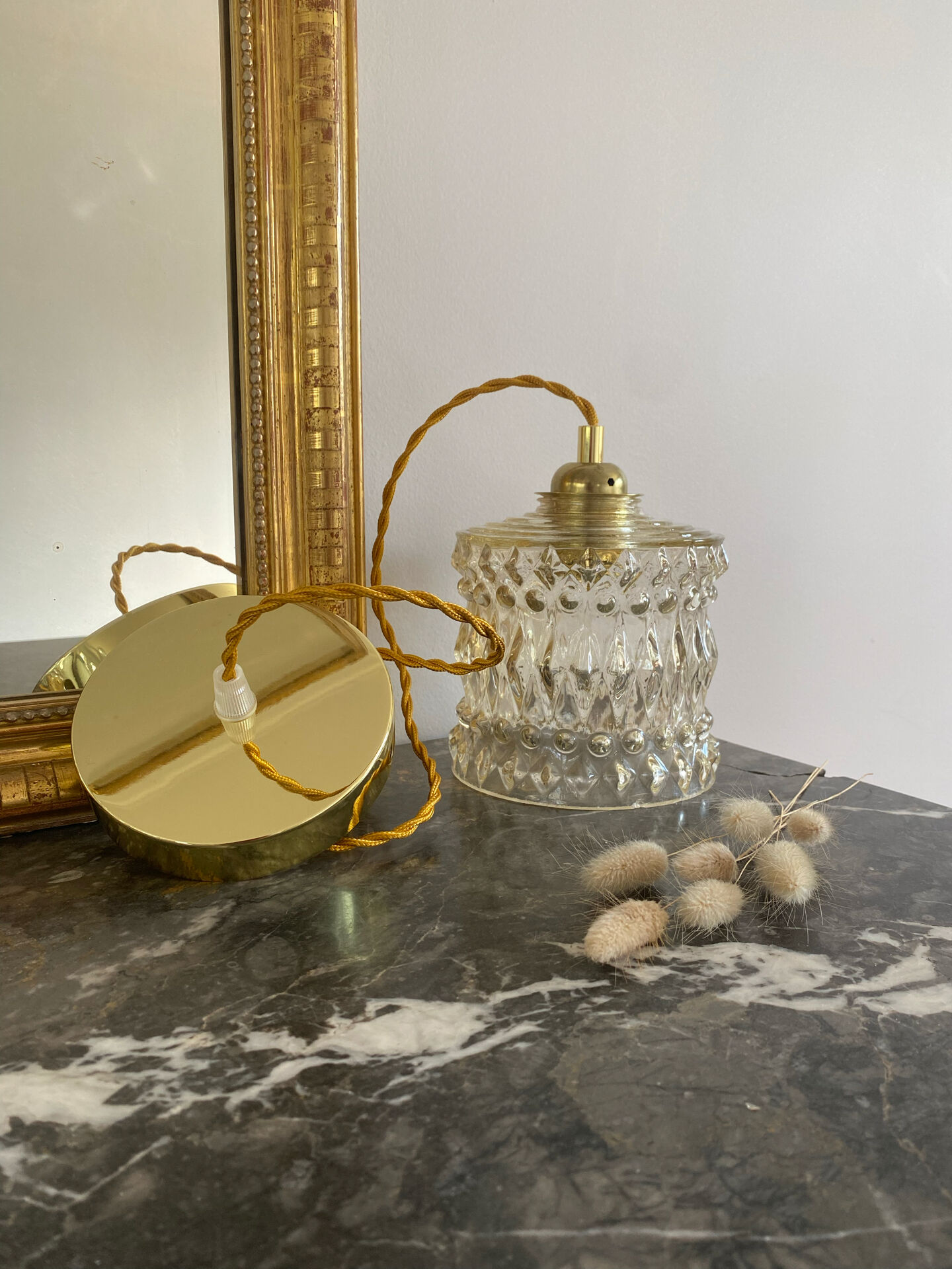 Vintage amber glass suspension globe