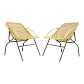 Paire de chaises "Gazelle" françaises des années 1950 en rotin, osier et acier tubulaire