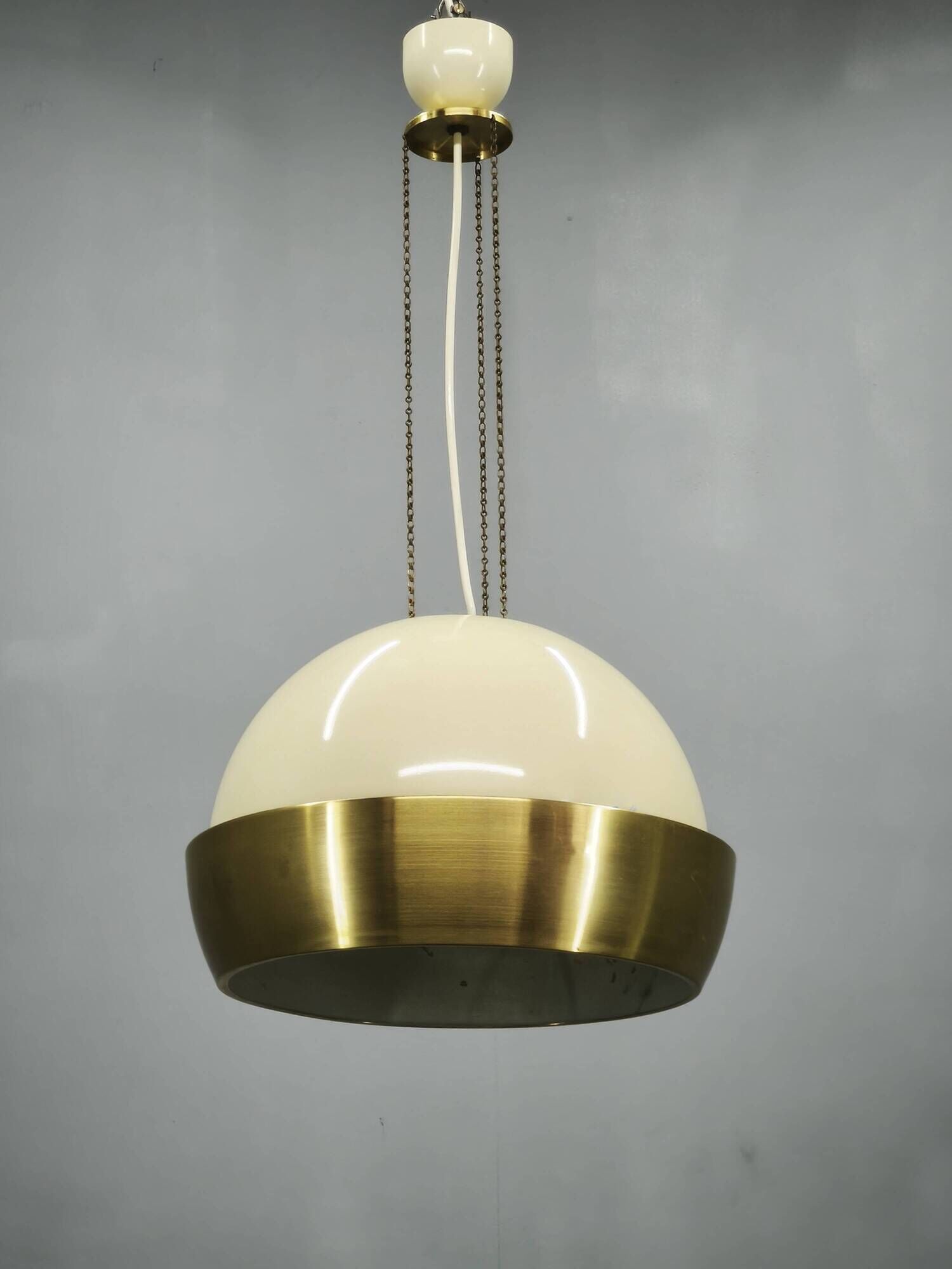 1970s NAPAKO Space Age Brass and Cream Pendant Light, Czechoslovakia