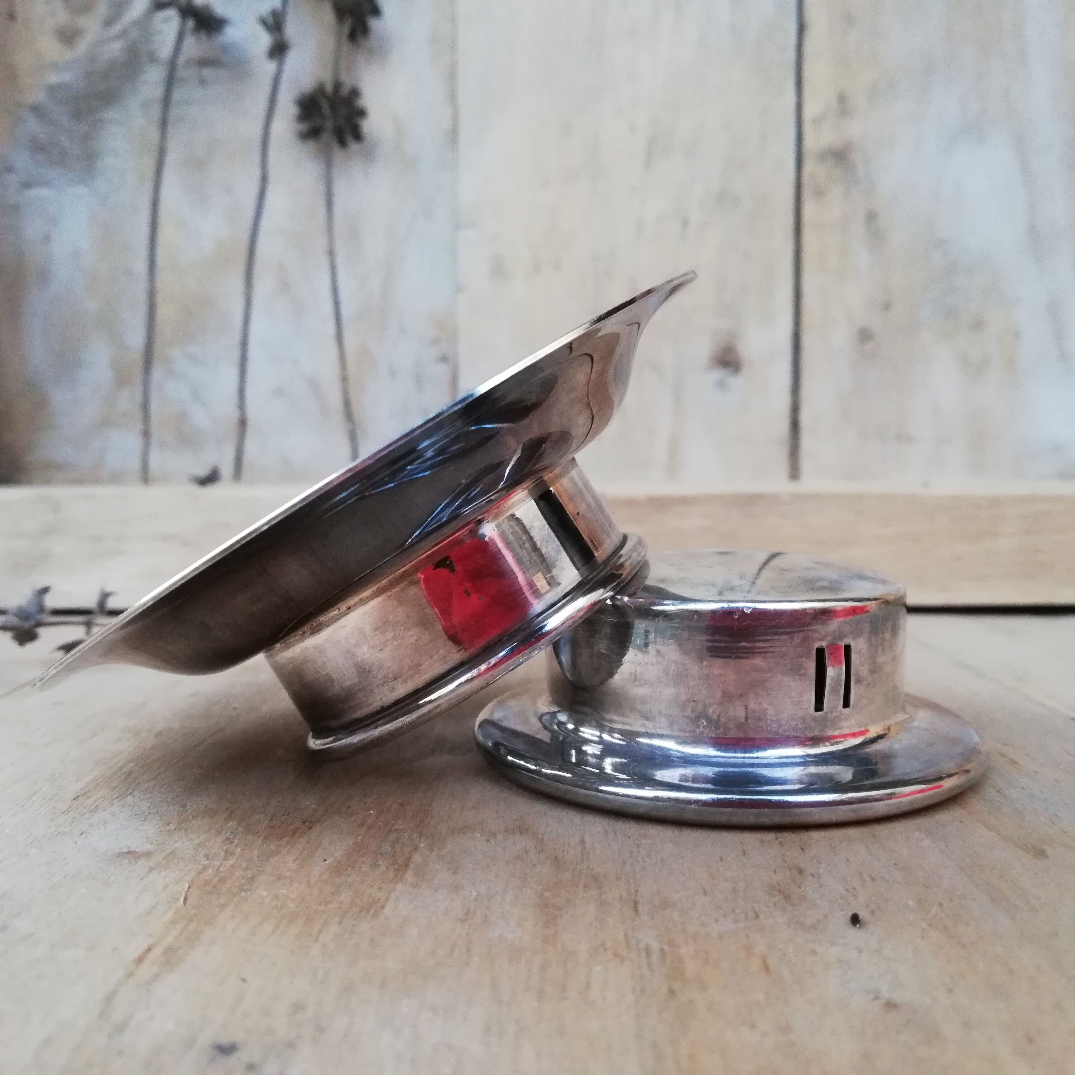 Silver metal butter dish