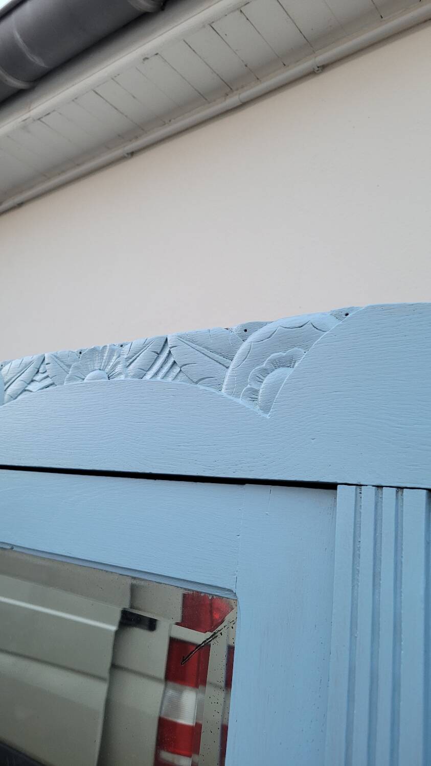 Parisian Art Deco armoire with beveled mirror and painted decoration