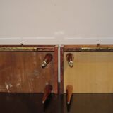 Pair of 60s veneer bedside tables with brass decorations