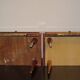 Pair of 60s veneer bedside tables with brass decorations