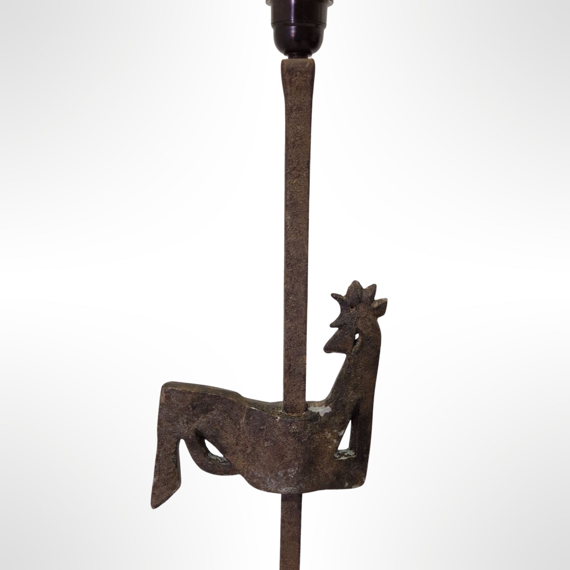 Wrought iron rooster lamp by Jean Touret for atelier marolles, france 1950s