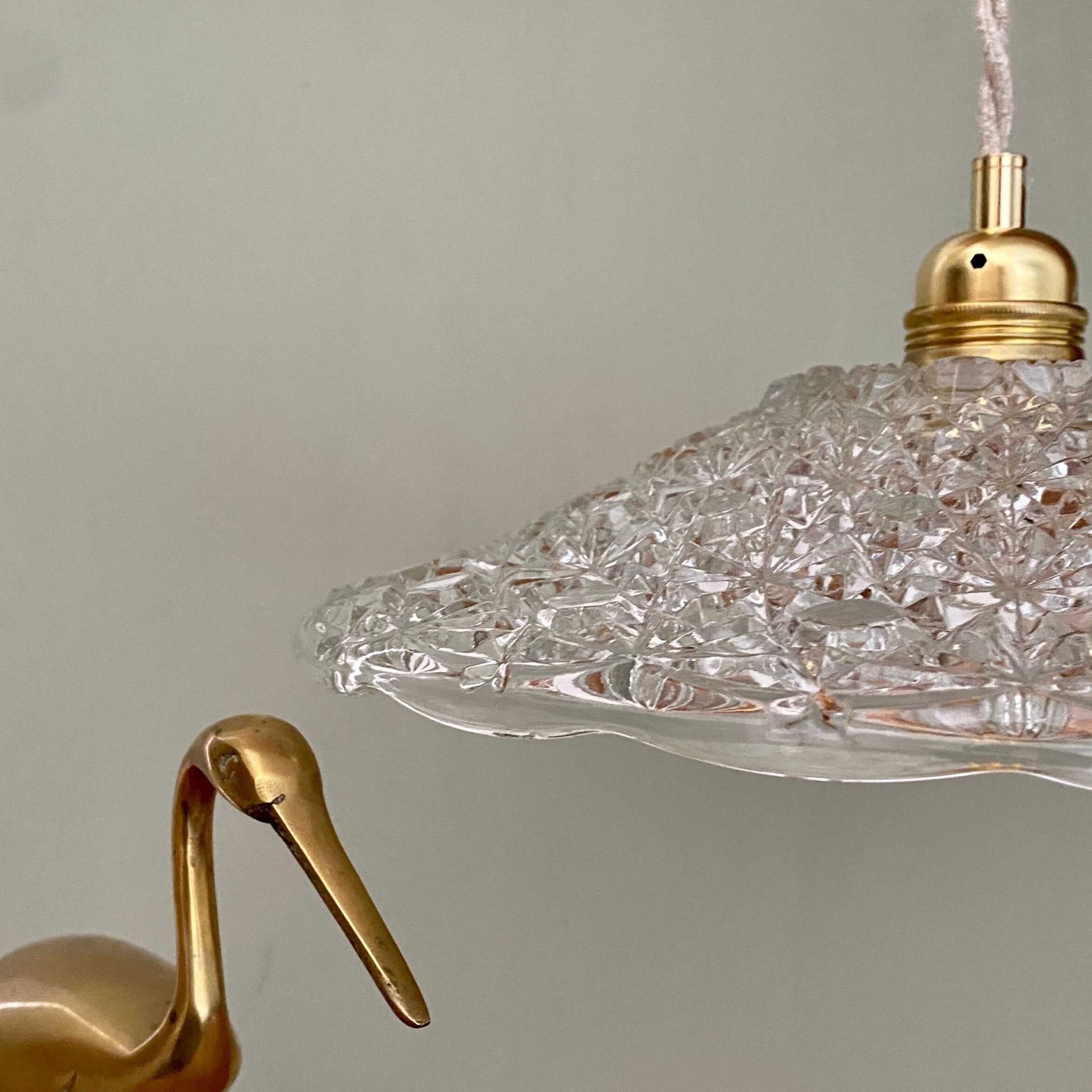Vintage aabt-jour pendant lamp in molded glass