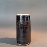 Small monogrammed black enameled ceramic vase by Willy Steinlin, Switzerland 1960.