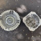 Set of two elegant vintage transparent glass and crystal ashtrays