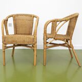 Pair of rattan and wicker armchairs 1960s