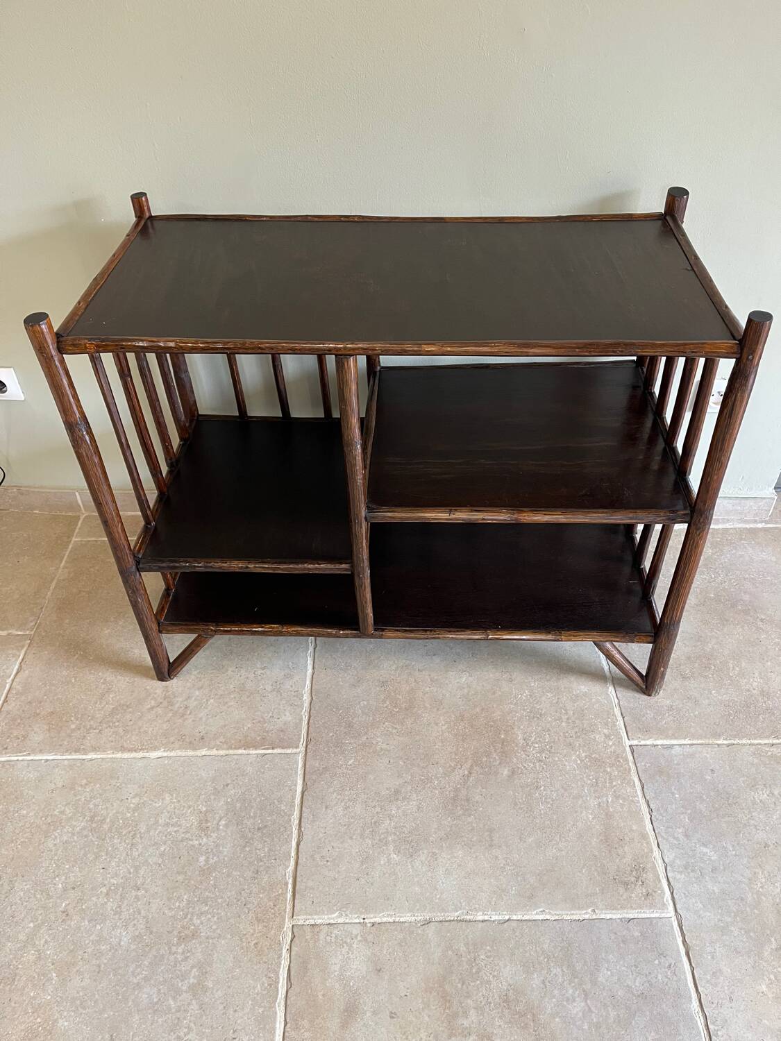 Brown rattan console shelf