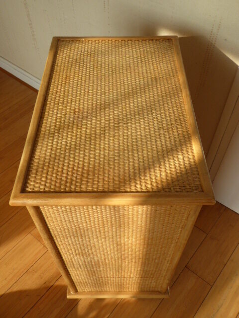 Chest of drawers vintage wood and rattan blond 4 drawers ca 1970