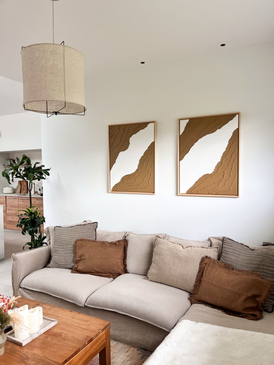 Brown and white relief diptych panels