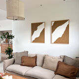 Brown and white relief diptych panels