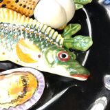 Assiette en Barbotine style 1970 Vallauris Poissons Étoile de Mer